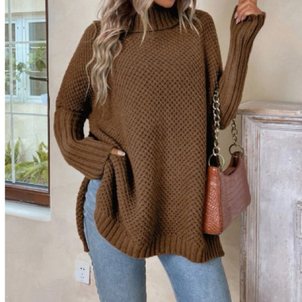 Luxe turtleneck split sides sweater top - Picture 7 of 7
